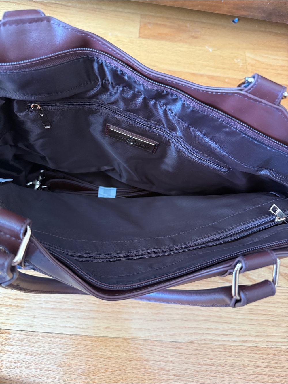 The Bradford Exchange Brown and Black Cat on Bookshelf Tote Handbag - Picture 3 of 3